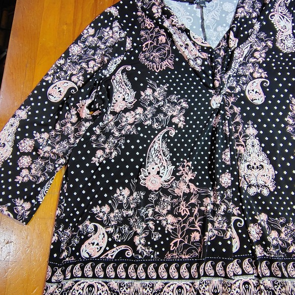 JOZ‎ & ALI Black Pink Paisley Floral Print Twist Neck 3X Top Plus Size - Picture 2 of 8